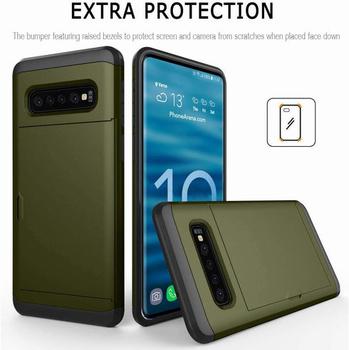 Galaxy S10E Case, Ultra-Thin Shockproof Silicone Cover with Credit Card Holder Slot for Samsung Galaxy S10E (Army Green)