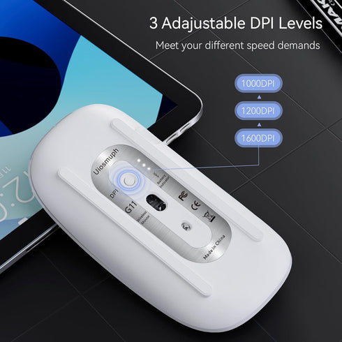 Uiosmuph G11 Wireless Mouse, USB C Rechargeable Slim Silent Computer Mouse with USB Nano Receiver for Laptop/Mac/PC