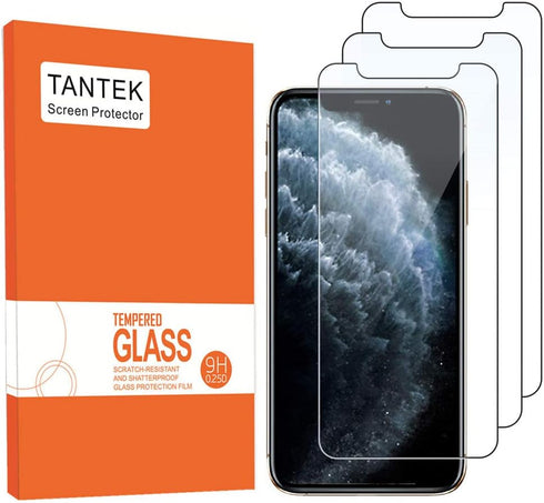 TANTEK 3-Pack Tempered Glass Screen Protector for iPhone 11 Pro Max & Xs Max, 6.5-Inch, Ultra Clear Film