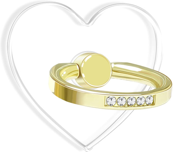 Transparent Clear Cell Phone Ring Grips Holder, Finger Ring Stand for Apple iPhone Samsung Galaxy, Crystal-Heart-Gold