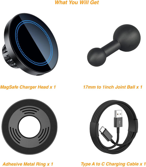 EZTOMUXE 1 inch 1 (25mm) Magnetic Wireless Charging Phone Holder with Ball Mount for MagSafe, Metal Ball for MagSafe