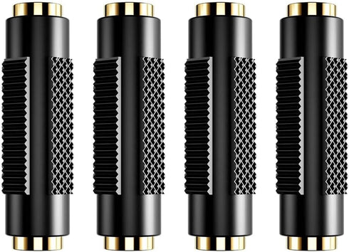 3.5mm 1/8 Inch to 3.5mm 1/8 Inch Stereo Jack Female to Female Adapter Connector Gold Plated (4 Pack)