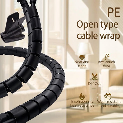 PC Cable Management Sleeve Tube, 2 PCS Black Cord Organizer, 5 ft Cover Wrap for Messy Wire Solution for Office Computer