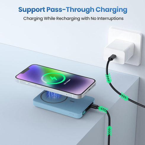 Magnetic Portable Charger Power Bank 5500mAh, Slim Wireless Charger with LCD Display, PD Fast Charging