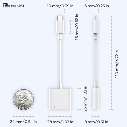 USB C Splitter 1 in 2 Out, Dual USB C Headphone and 60W Charger Adapter, Type C Audio Adapter for iPhone and Samsung