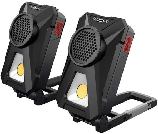Infinity X1 Stereo Wireless Rechargeable Worklight, 700 Lumens with Bluetooth Speakers, 2-Pack