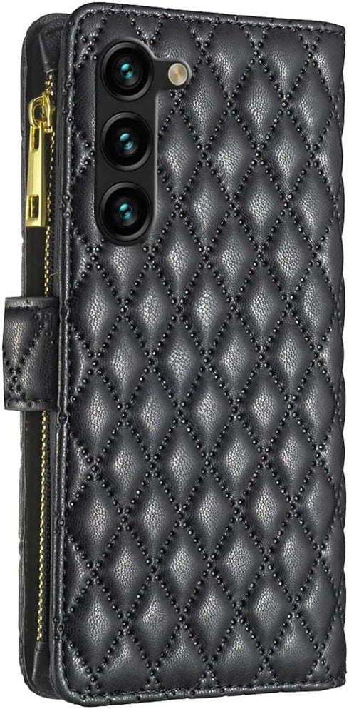 Asuwish Wallet Case for Samsung Galaxy S23 Plus 5G - Leather Flip, Tempered Glass Protector, Credit Card Holder, Black.