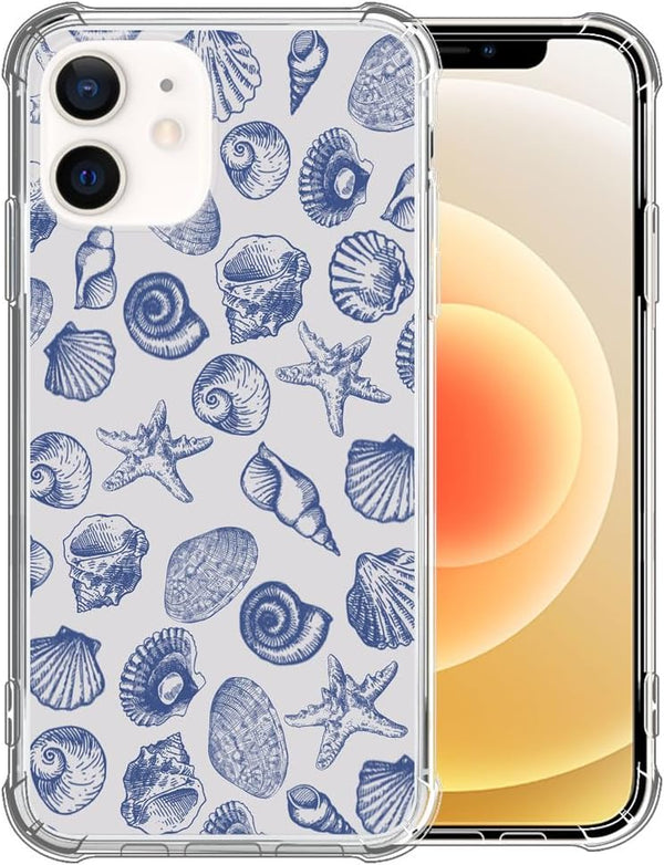 DAIZAG iPhone 11 Case, Cute Blue Seashell, Four Corner Airbag Transparent Soft Clear Phone Case for Girls & Women