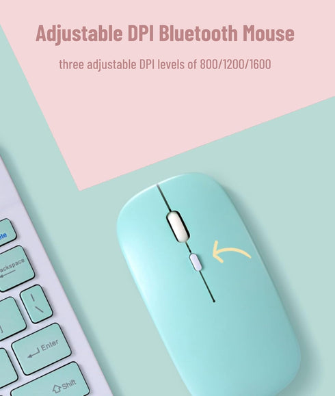 Wireless Keyboard and Mouse Combo – Cute Bluetooth Keyboard with Silent Mouse, 3 Adjustable DPI, 2.4G USB Slim Keyboard