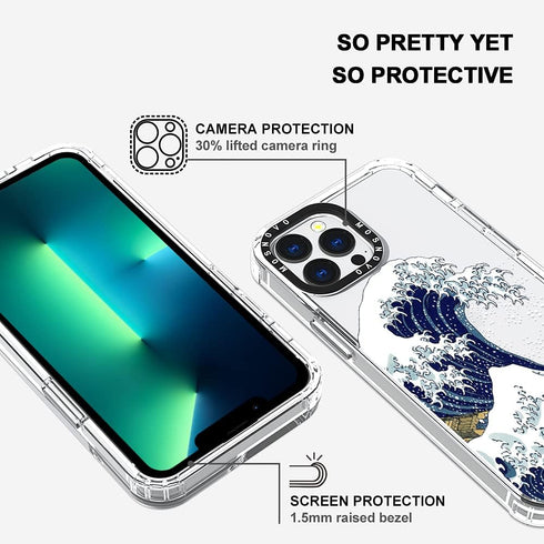 MOSNOVO Case for iPhone 13 Pro Max, Military-Grade Drop Protection, Clear TPU Bumper Phone Cover, Great Wave