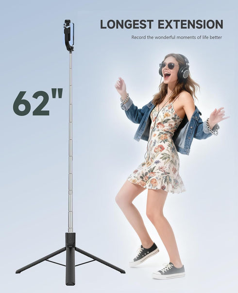 MOLEKSDAL &67-inch 360 Tripod Telescopic Selfie StickFeatures Wireless Remote Control and Rotation, Ideal for Travel