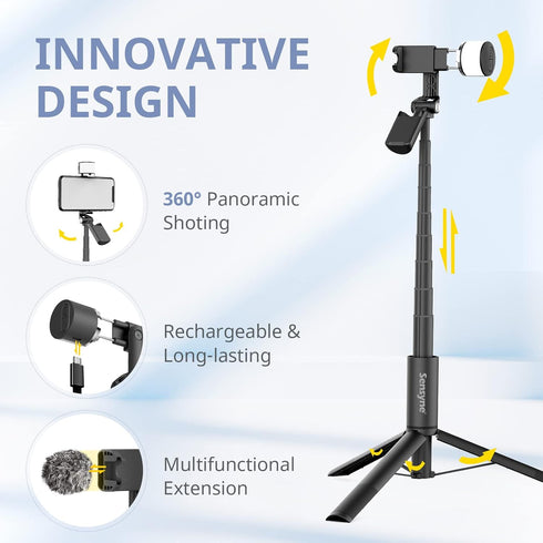 SENSYNE 360 Selfie Stick with Light, Phone Tripod with Rotatable Handle Compatible with Cellphones
