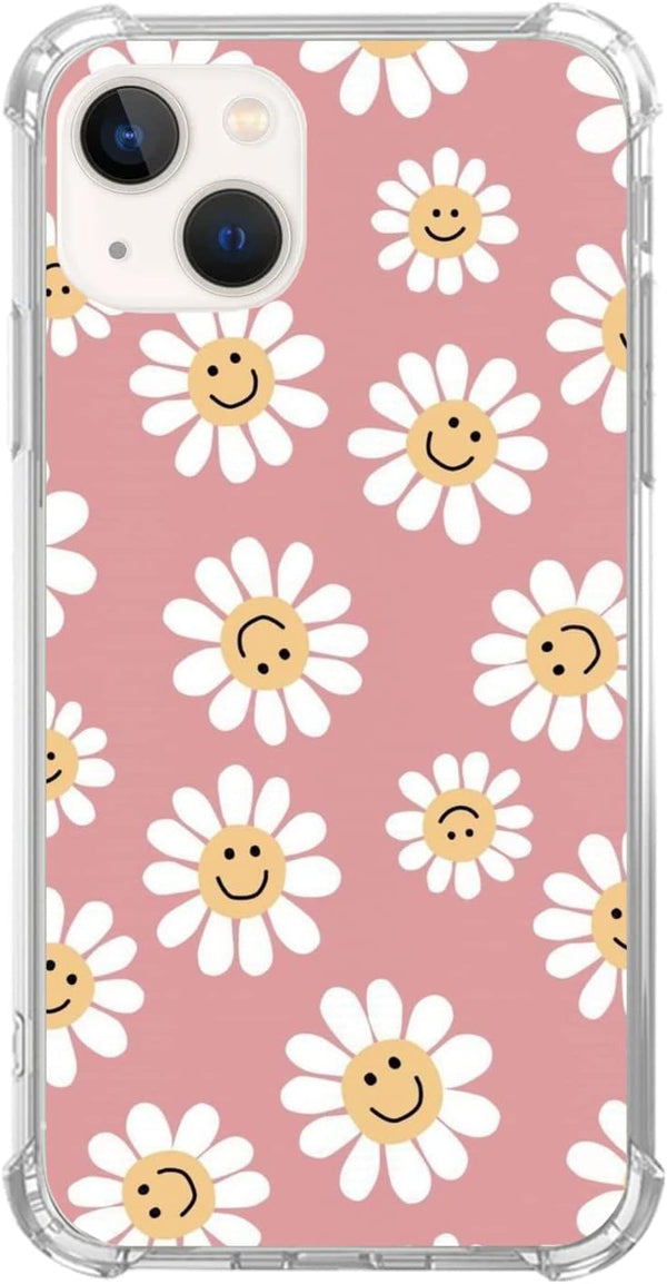 Indie Smile Face Flower Daisy Power Case for iPhone 13, Hippie Retro 90s Pink Aesthetic for Girls Boys Women Men