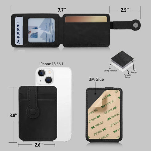 M-Plateau Stick On Phone Wallet, Card Holder with Elastic Magnetic Closure, Slim Holder with 3M Adhesive for iPhone 14