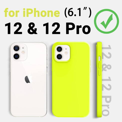 AOTESIER Compatible with iPhone 12 Case and iPhone 12 Pro Case 6.1 inch,Silky Touch Premium Soft Liquid Silicone Rubber Anti-Fingerprint Full-Body Protective Flexible Bumper Case (Fluorescent Yellow)