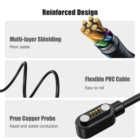 4 Pins Magnetic USB Charging Cable Replacement, Compatible with PTHTECHUS Smartwatch S1 S2 S7 S8 S9, GT88 G3 (Black)