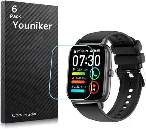 6 Pack Compatible with Nerunsa P66D 1.85” Smart Watch Screen Protector Film, Crystal Clear HD Anti-Scratch Foils