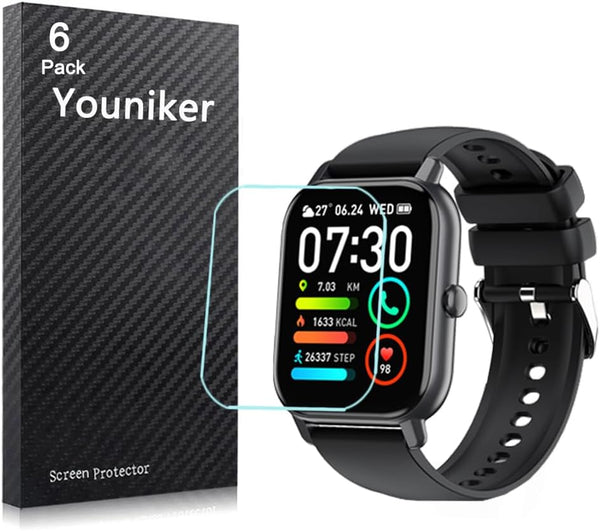6 Pack Compatible with Nerunsa P66D 1.85” Smart Watch Screen Protector Film, Crystal Clear HD Anti-Scratch Foils