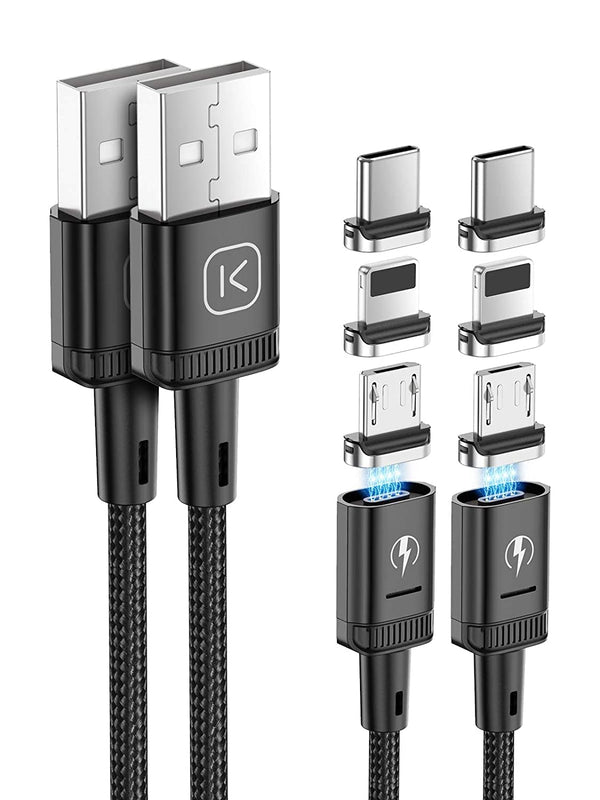 Kuulaa Magnetic Charging Cable, 3 in 1 Magnetic Phone Charger, 2-Pack 6.6ft/6.6ft 3A Fast Charging Cable for