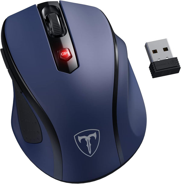 Wireless Mouse, D-09 Computer Mouse USB Cordless Mice for Laptop, 5-Level 2400 DPI, Portable for PC Mac