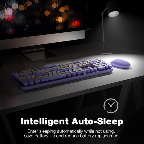 MOFII Wireless Keyboard and Mouse Combo, 2.4GHz Retro Full-Size Keyboard with Cute Mouse