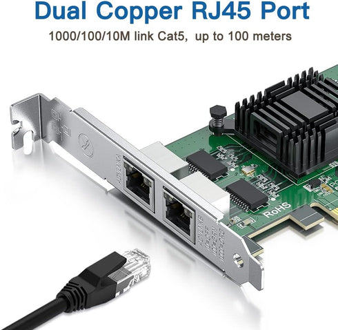 Gigabit Dual NIC with Intel 82576 Chip, 1Gb Network Card, 2 RJ45 Ports, PCI Express 2.1 X1, Ethernet Card for