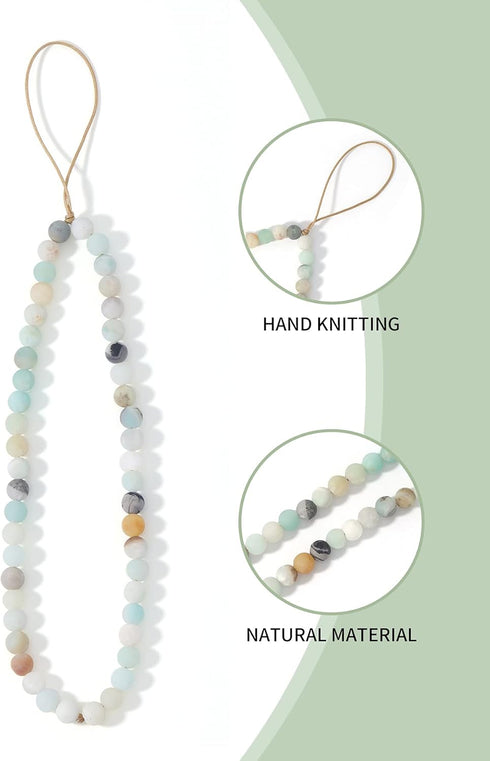 Semi-Precious Gem Stones Beaded Phone Charm, Handmade Natural Gemstone Lanyard Wrist Strap