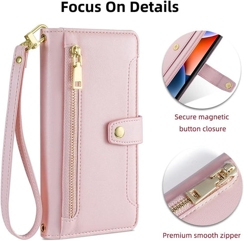 Asuwish Phone Case for Google Pixel 3 XL, Rose Gold Zipper Leather Wallet Cover with Screen Protector, Flip Stand,