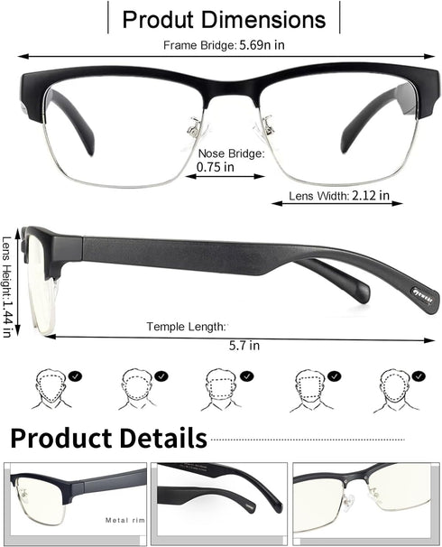 Generic Smart Glasses Bluetooth Audio Glasses for Men Women with Built-in Mic, Speakers, Blue Light Filter, Open Ear