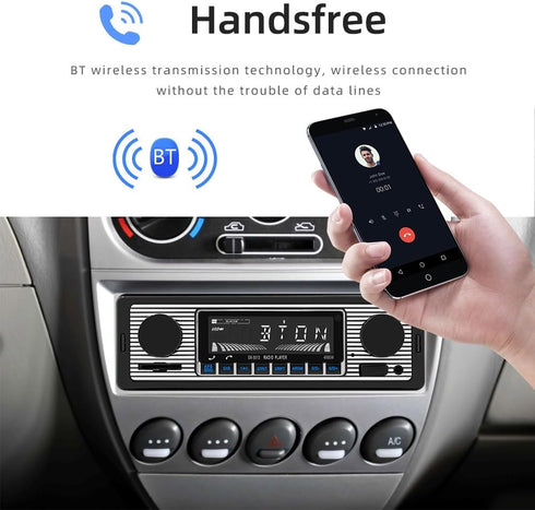 Classic Single Din Car Radio with Bluetooth, FM Radio, Hands-Free Calling, USB, SD, AUX Port, Audio Recording, Remote