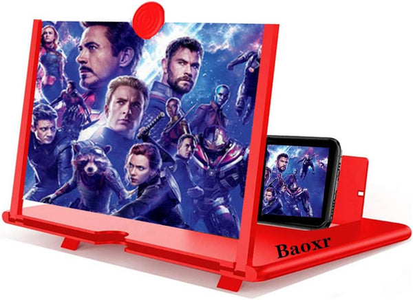 3D Screen Magnifier Amplifier - HD Projector for Movies & Games, Foldable Phone Stand for All Smartphones, Red