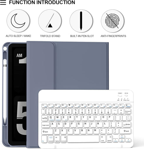 KENKE iPad 10th Generation Case with Keyboard 10.9 inch 2022, Thin & Light Detachable Wireless Bluetooth Keyboard Case,