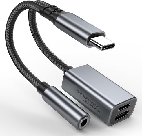 USB C to 3.5mm Headphone and Charger Adapter, 3 in 1 Dongle Cable for iPhone 15, Galaxy S23, Pixel 7