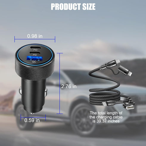 Ankuee 3-Port 82.5W USB C Car Charger, Dual PD Fast Charging QC Vehicle Power Adapter Cigarette Lighter with Fast