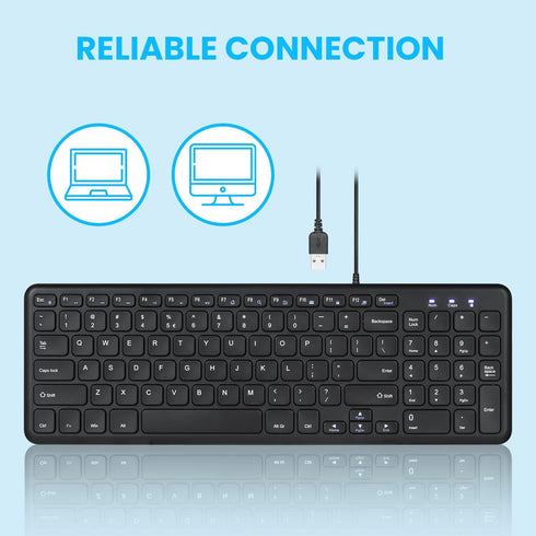 Perixx PERIBOARD-213U Wired Silent USB Scissor Keyboard, Compact Design with Number Pad - Black - US English