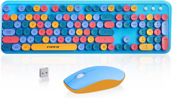 FOPETT V2030 Wireless Keyboard and Mouse Combo, 2.4 GHz Wireless, Full-Sized Keyboard with Optical Mouse for PC, Laptop