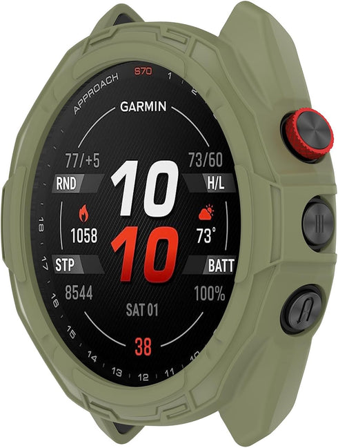 3 Pack/Set Protective Cases Intended for Approach S70 Watch Cases Acceassories Compatible with Garmin Approach S70 Smartwatch (Black,Green,Beige, 42mm)