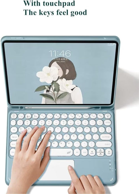 iPad Pro 13 inch 2024 Keyboard Case with Mouse, Detachable Bluetooth Touch Keyboard, Built-in Trackpad, Mist Blue