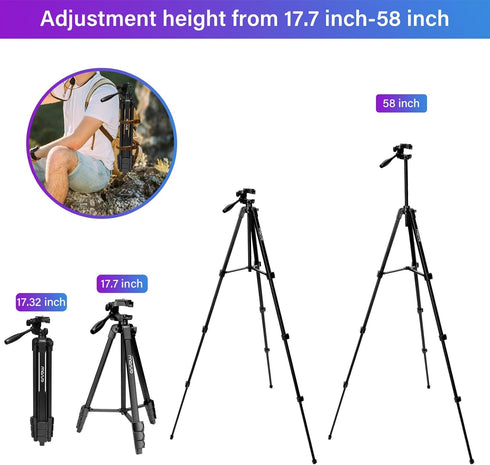 MOSISO 58 inch Lightweight Camera Phone Tripod Stand with Tablet Phone Mount for Vlogging and Shooting