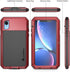 Lanhiem iPhone XR Metal Case, Rugged Full Body Shockproof Cover with Built-in Glass Screen Protector, Red