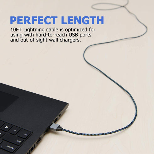 Sundix 3Pack 9ft Nylon Braided iPhone Charger Cable, Compatible with iPhone 14/13/12/11/XS/XR/8/7 and More.