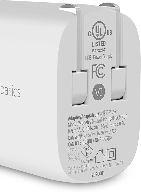 Amazon Basics 20W One-Port USB-C Wall Charger, Power Delivery PD for Tablets & Phones, White