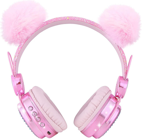 Kids Bluetooth Headphones with Microphone, LED Light Up Wireless Girls Headphones for School and Travel