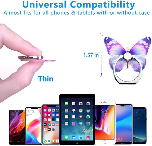 Cell Phone Ring Holder Stand, Cute Butterfly Phone Ring Grip Holder 360° Rotation Finger Kickstand Compatible with All Smartphones Tablet(1Pack Purple)
