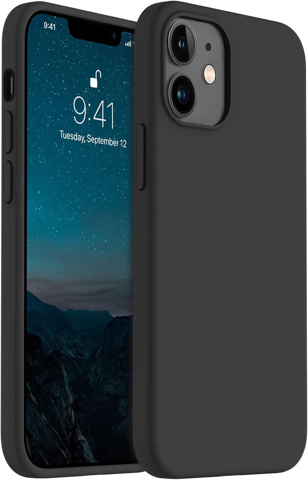 AOTESIER Shockproof iPhone 12 Mini Case, Food Grade Liquid Silicone with Soft Anti-Scratch Microfiber Lining, Black