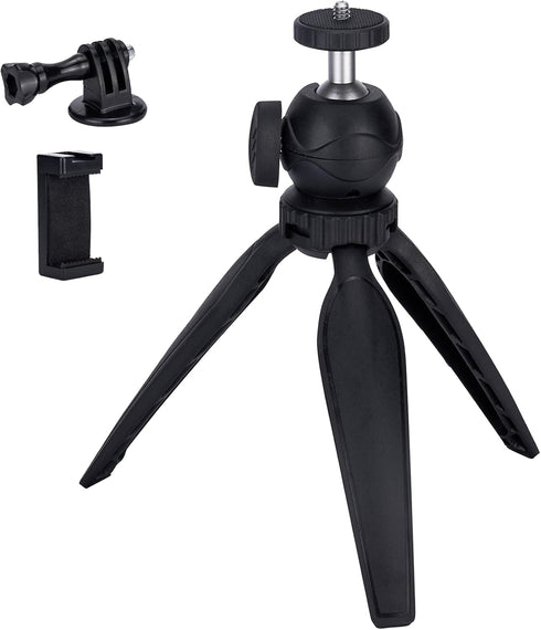 Ytvariw Mini Camera Tripod with Phone Holder & GoPro Mount, 360 Ball Head,