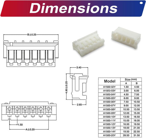 JST Connector Kit 1.5mm Pitch JST-ZH 1.5 Male Female Connector with Premium 28AWG Pre-Crimped Extension Cables