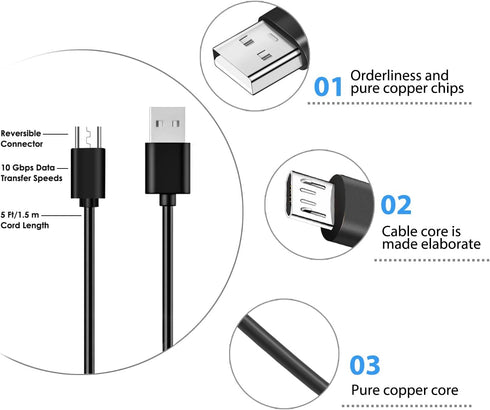 5FT USB Charging Cable for Bushnell Wingman GPS, Neo Ghost, Phantom & Treblab FX100 HD7 X5 XR700 XR500 N8 (Black)