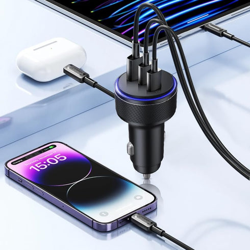 USB-C Car Charger, 3-Port 90W Fast Car Charger, Dual USB-C & USB-A Power Adapter for iPhone 15/14/13 Pro Max