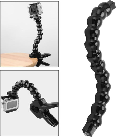 Camera Mount Arm Flexible Mount Arm, 12 Sections Sports Camera Clamp Arm Jaw, 1/4in Screw Holes to 1/4in Screw Action Camera Mounts and Clamps Arm 11.8 Inches